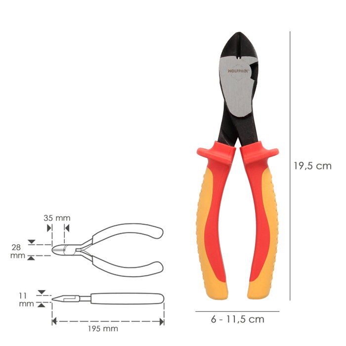 WOLFPACK LINEA PROFESIONAL Pince de coupe diagonale isolée 1000V 180mm WOLFPACK LINEA PROFESIONAL Pince de coupe diagonale isolée 1000V 180mm