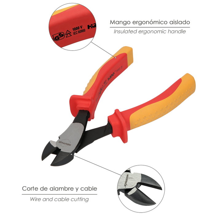WOLFPACK LINEA PROFESIONAL Pince de coupe diagonale isolée 1000V 180mm WOLFPACK LINEA PROFESIONAL Pince de coupe diagonale isolée 1000V 180mm