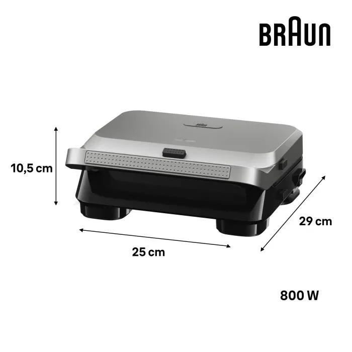 Braun SM5005 Grill Sandwich Maker 5 - Appareil à Croque-Monsieur et à Gaufres - 800 W - Plaques Amovibles - Inox / Noir