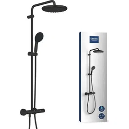GROHE Colonne de douche thermostatique Vitalio Start System 250 - Noir Mat - Bras orientable 390mm, pommeaux pluie 25cm et 11cm, flexible 1.75m - 266772431