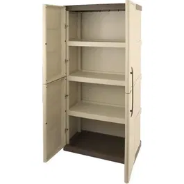 TOOD - Armoire de rangement haute en résine, 3 tablettes, charge max. 60 kg, dimensions 70x39x165 cm, pour intérieur et extérieur, couleur taupe/écru