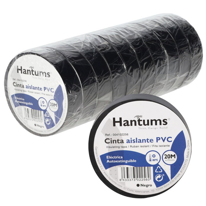 Hantums Cinta aislante électrique PVC 20M Negro - 10u Hantums Cinta aislante électrique PVC 20M Negro - 10u