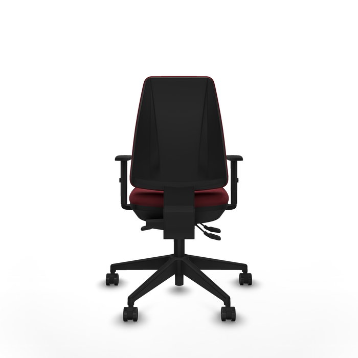 Chaise Elche Asynchrone Cuir écologique Bordeaux Base pyramidale noire Accoudoir 1D Sans appui-tête Roulettes 65mm nylon