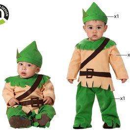 Déguisement Bébé Lutin / Robin Hood 24 Mois, Vert avec détails marron - Ensemble 3 pièces (chapeau, haut, pantalon) en polyester