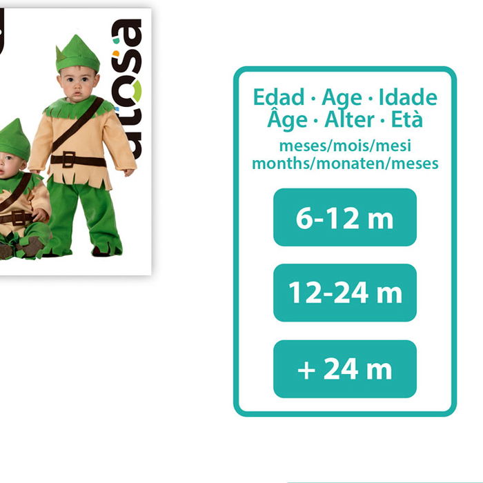 Déguisement Bébé Lutin / Robin Hood 24 Mois, Vert avec détails marron - Ensemble 3 pièces (chapeau, haut, pantalon) en polyester