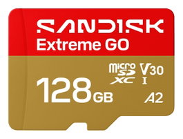 SanDisk Carte Micro SD Extreme GO 128 GB Gold, red