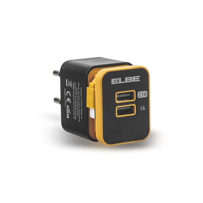 Elbe CARG-2000-N Chargeur USB mural double port 2.1A + 1A avec câble Micro USB intégré pour Android Elbe CARG-2000-N Chargeur USB mural double port 2.1A + 1A avec câble Micro USB intégré pour Android