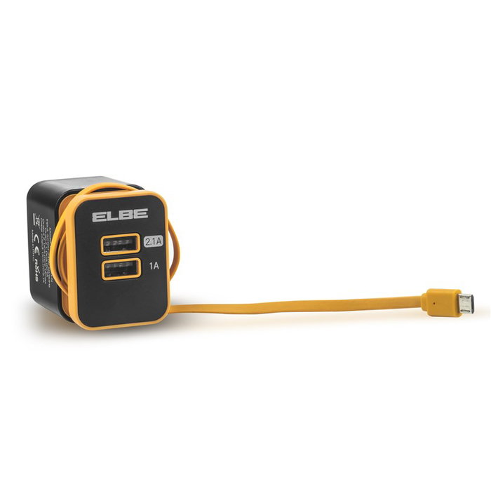 Elbe CARG-2000-N Chargeur USB mural double port 2.1A + 1A avec câble Micro USB intégré pour Android Elbe CARG-2000-N Chargeur USB mural double port 2.1A + 1A avec câble Micro USB intégré pour Android