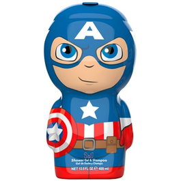 Air-Val Gel et Shampooing 2 en 1 Capitaine America - Gel douche et shampooing pour le bain, thème super-héros Marvel, pour enfants et fans