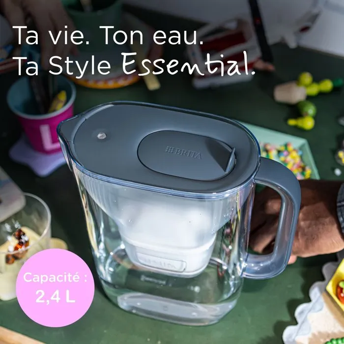 Brita - Carafe filtrante Essential MAXTRA Pro, bleu minéral - 2.4L avec filtre Pure Performance - Filtre 150L, indicateur Smart Light - Passe au lave-vaisselle