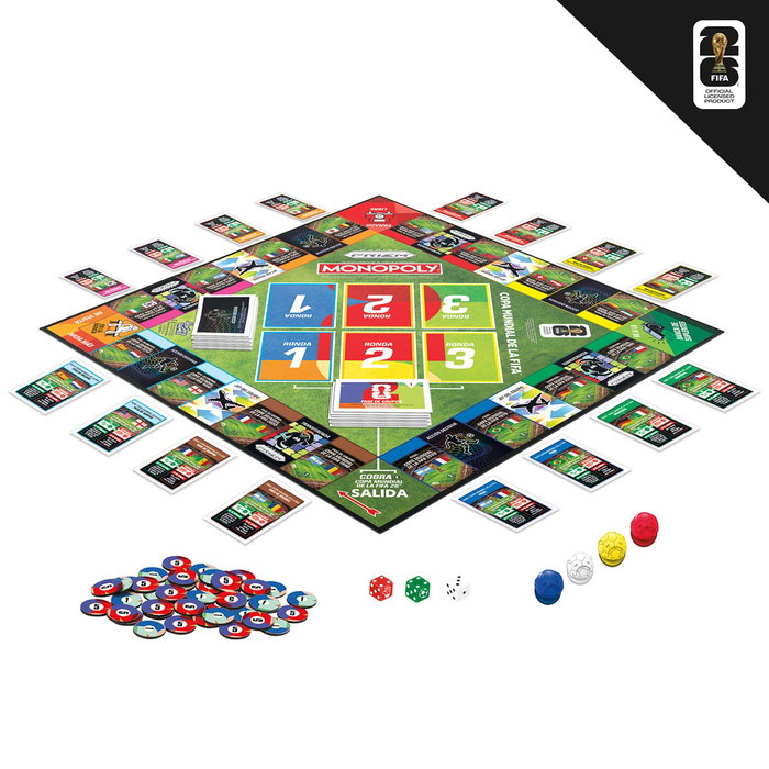 Monopoly - Jeu de société Édition FIFA 2026 avec cartes Panini Prizm collectionnables (Messi, Mbappé), en portugais/espagnol, pour 8 ans et plus