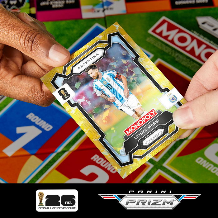 Monopoly - Jeu de société Édition FIFA 2026 avec cartes Panini Prizm collectionnables (Messi, Mbappé), en portugais/espagnol, pour 8 ans et plus