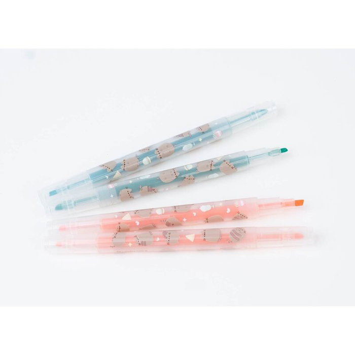 ERIK - Set de 4 Surligneurs Foodie Thème Pusheen - Pastels à deux pointes avec étui PVC