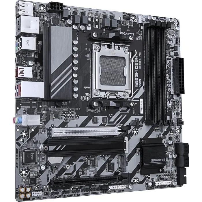 Carte mère Gigabyte B850M DS3H AM5, AMD Ryzen 9000/8000/7000, DDR5 jusqu'à 8200 MHz, 2xM.2 (PCIe 5.0/4.0), LAN 2.5 GbE, USB 3.2 Gen 2, 16+2+2 phases VRM