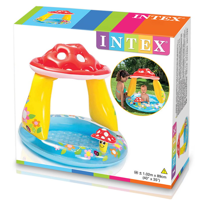 INTEX Piscine Bébé Champignon Inflable avec Parasol - 102 x 89 cm, Capacité 45 L, pour Enfants de +6 Ans, Modèle 57114