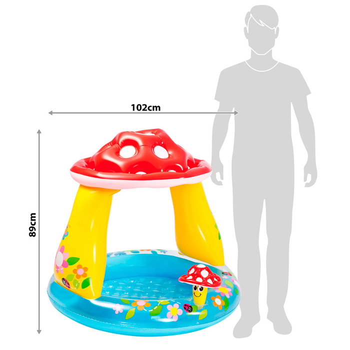 INTEX Piscine Bébé Champignon Inflable avec Parasol - 102 x 89 cm, Capacité 45 L, pour Enfants de +6 Ans, Modèle 57114