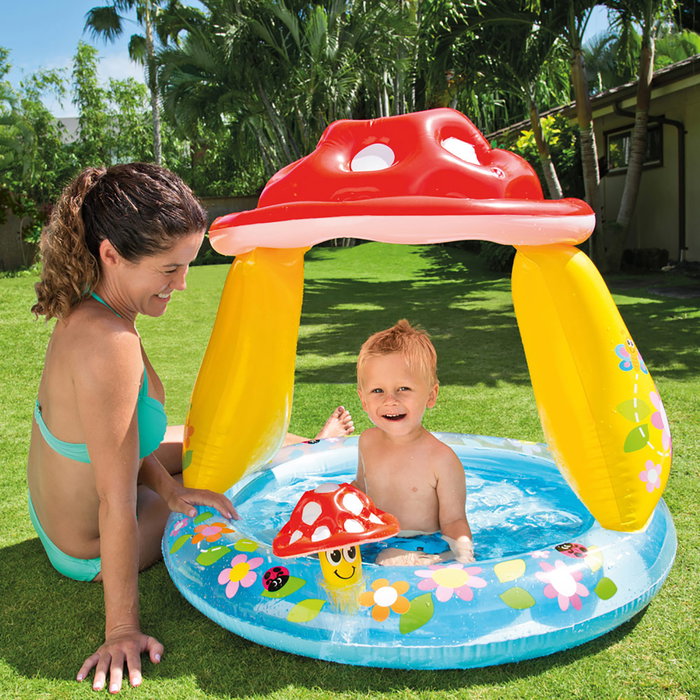 INTEX Piscine Bébé Champignon Inflable avec Parasol - 102 x 89 cm, Capacité 45 L, pour Enfants de +6 Ans, Modèle 57114