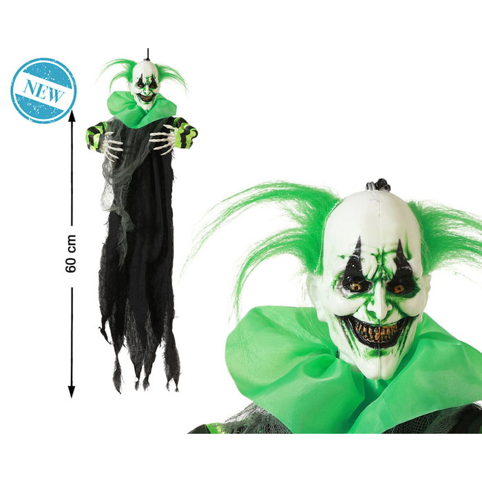 BigBuy Home Figure Clown Suspendu avec Cheveux Verts et Maquillage Macabre 60cm