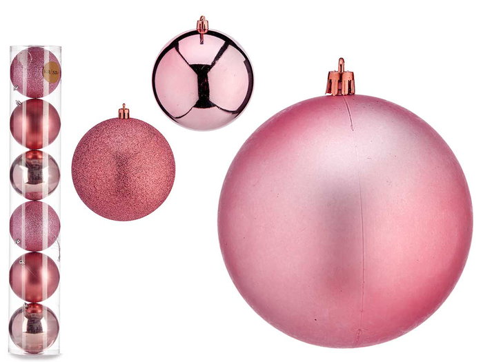 Krist+ Lot de 6 boules de Noël roses 12 cm (Set de 6) Krist+ Lot de 6 boules de Noël roses 12 cm (Set de 6)