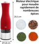 Ade Moulin à poivre et sel électrique en acier inoxydable, 22.5 cm, avec broyeur en céramique, lumière LED et piles AAA incluses (Rouge)