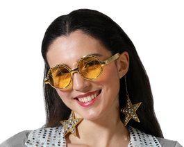Lunettes de soleil rondes dorées avec étoiles Glam Rock