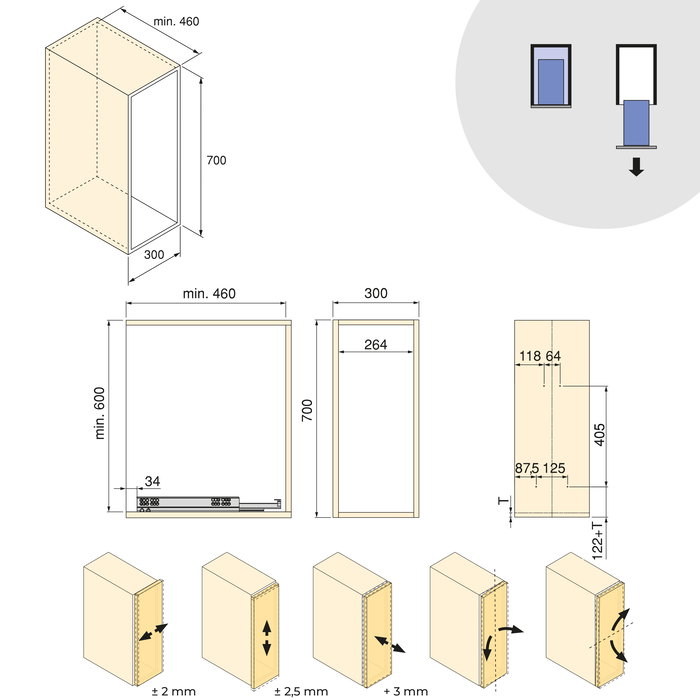 Emuca Chariot extractible avec paniers et accessoires Harmony avec fermeture à amortie, Module largeur 300mm hauteur 700mm, Acier et Bois, Gris anthracite