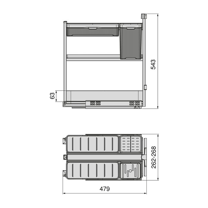 Emuca Chariot extractible avec paniers et accessoires Harmony avec fermeture à amortie, Module largeur 300mm hauteur 700mm, Acier et Bois, Gris anthracite