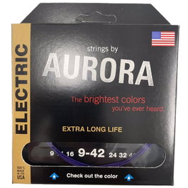 AURORA STRINGS Aurora Purple 9-42 Cordes pour Guitare Électrique Nickel/Silver Nickel Revêtues USA