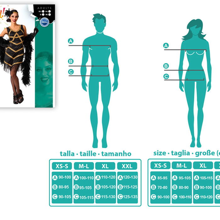 Costume Charleston 1920 pour Femme Adulte - Robe Noire avec Franjas Doradas - Taille XS-S - Années Folles, Vintage, Polyester