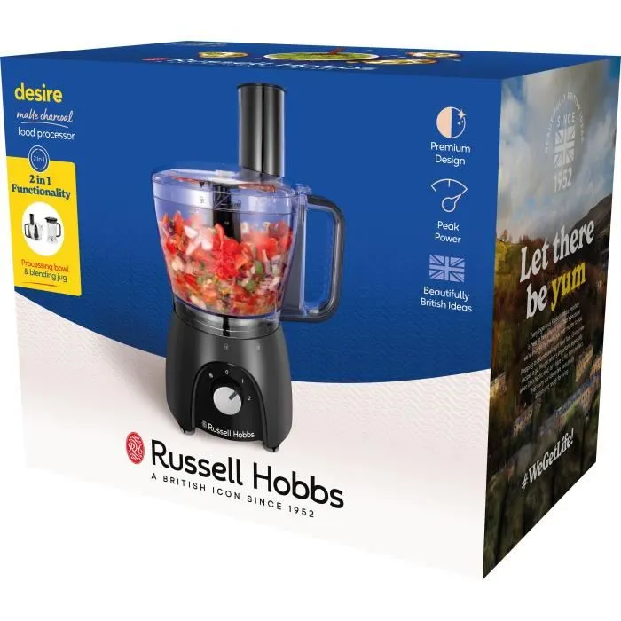 Russell Hobbs Processeur Alimentaire Desire Matte Charcoal 600W 2 Vitesses + Pulse Noir