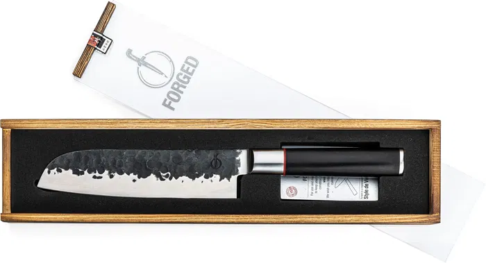 Forged Couteau Santoku Sebra - Acier japonais 440C, manche en bois de Dalbergia, longueur de lame 18 cm, garantie 10 ans