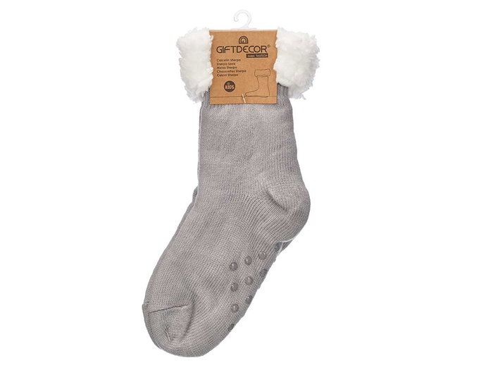 GIFTDECOR Chaussettes Sherpa pour enfants Gris clair