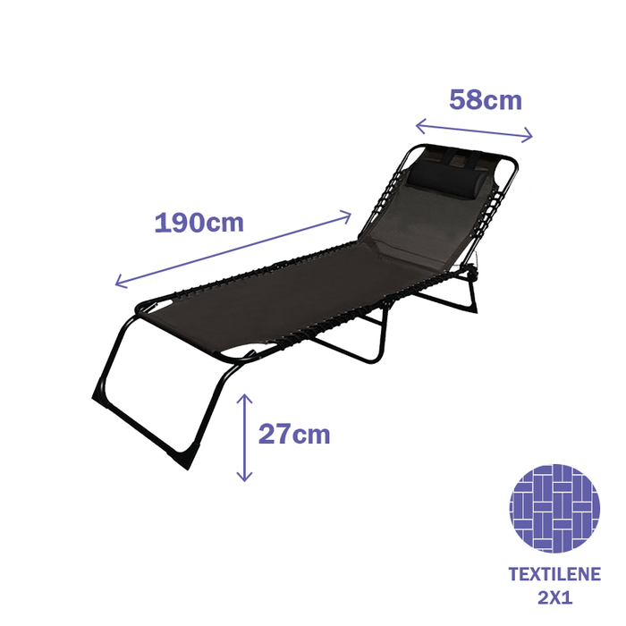 Marbueno Tumbona Plegable Acier avec Coussin Jardin et Piscine 190x58x27 cm Noire 10004