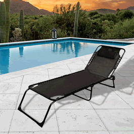 Marbueno Tumbona Plegable Acier avec Coussin Jardin et Piscine 190x58x27 cm Noire 10004