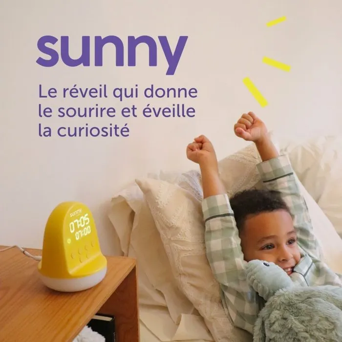MORPHÉE - RÉveil éducatif et veilleuse enfant SUNNY avec 365 découvertes audio, musiques douces et sons naturels - Jaune