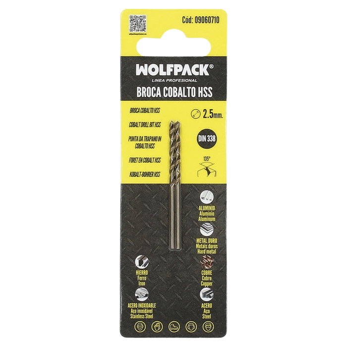 WOLFPACK LINEA PROFESIONAL Mèche cylindrique en cobalt HSS 2,5 mm, pack de 2