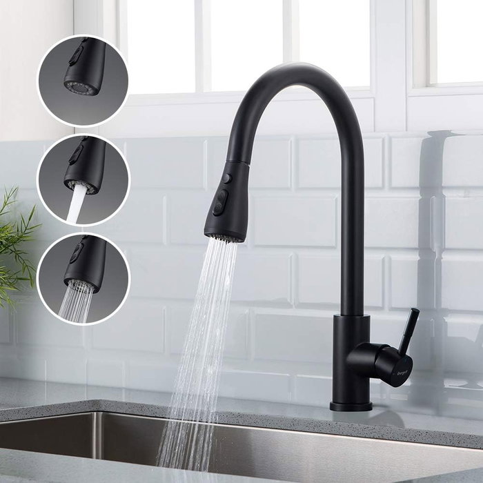 IBERGRIF Mitigeur de cuisine avec douchette extractible noir M22136B