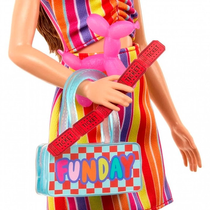Barbie Muñeca Un Día En La Feria Jfl59 Mattel - Poupée Barbie Jour à la Foire avec Accessoires (Hauts, Lunettes, Sac, Popcorn)