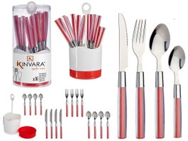 Kinvara Set de 16 couverts en acier inoxydable et manche PS rouge 11x25x11 cm - Couteau, fourchette, cuillère et cuillère à café (Set de 8)
