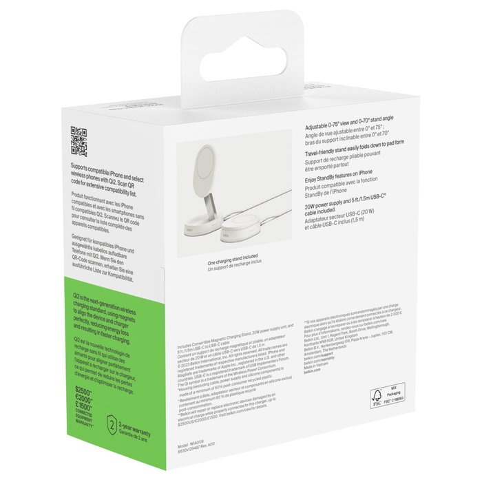 Belkin Support de charge magnétique Qi2 15W Blanc