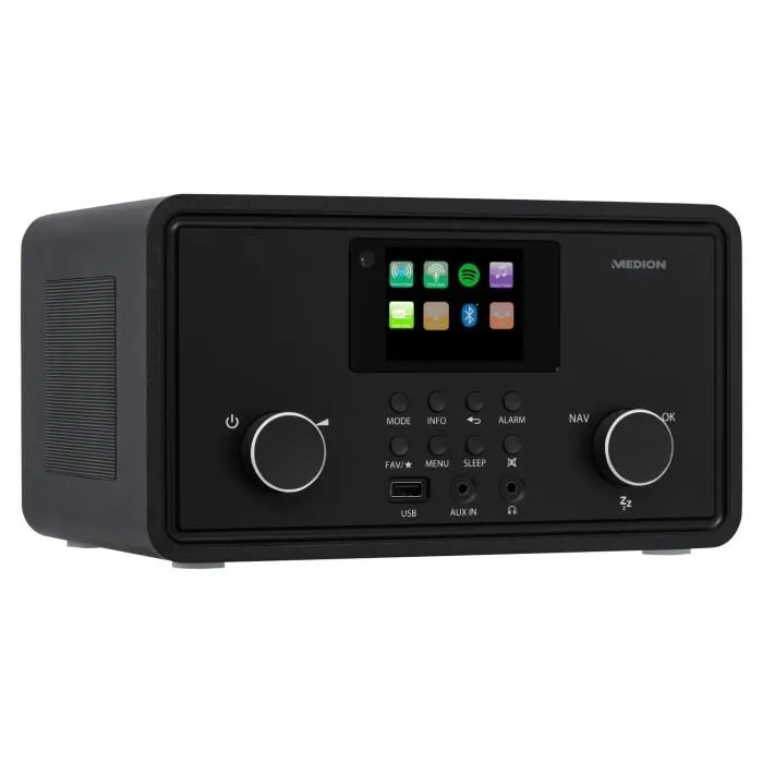 Medion Radio Internet, DAB+, Bluetooth, WLAN, Spotify Connect, Écran TFT 7,1 cm, 2x10W RMS, Application, Noir