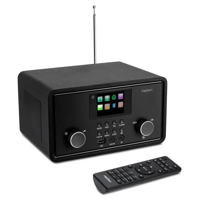 Medion Radio Internet, DAB+, Bluetooth, WLAN, Spotify Connect, Écran TFT 7,1 cm, 2x10W RMS, Application, Noir