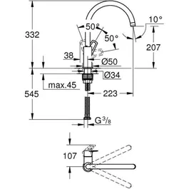 Grohe Robinet de cuisine monocommande BAULOOP 31368001, bec haut pivotant avec technologie FastFixation Plus pour installation rapide sans outils