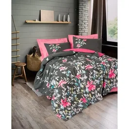 Parure de lit 1 housse de couette 220 x 240 cm + 2 taies d'oreiller 60 x 60 cm en 100% coton renforcé - Rose - King