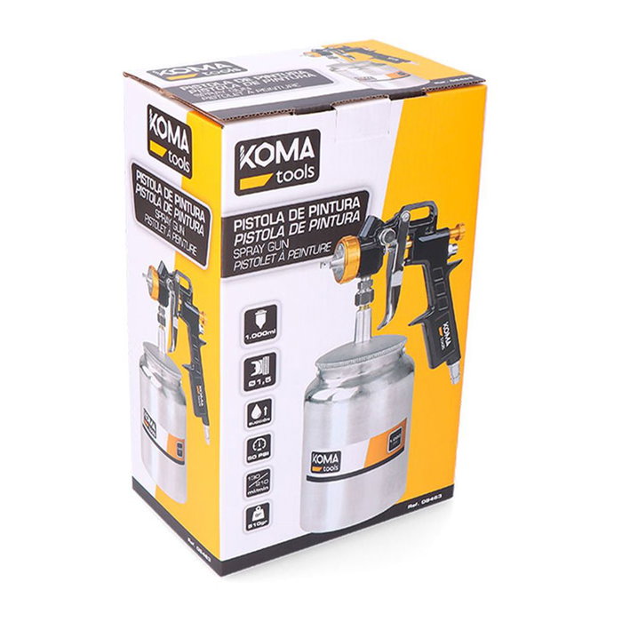Koma Tools Pistolet à peinture par aspiration 1000 ml Ø1,5-2,5 mm prise air 1/4" 50 psi