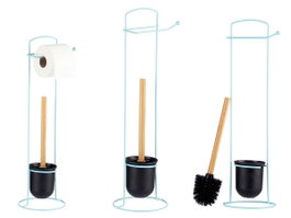 Berilo Porte-Rouleau de Papier Toilette Métal Balai Bambou Bleu 17 x 57 x 16 cm (Set de 6)