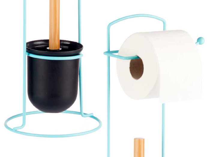 Berilo Porte-Rouleau de Papier Toilette Métal Balai Bambou Bleu 17 x 57 x 16 cm (Set de 6)