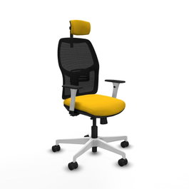 Chaise Alfera Synchrone/Traslack Maille/tissu Jaune Maille Noir Structure polyamide blanc Accoudoirs noirs et blancs Appui-tête 2D Roulettes 65mm nylon