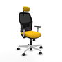 Chaise Alfera Synchrone/Traslack Maille/tissu Jaune Maille Noir Structure polyamide blanc Accoudoirs noirs et blancs Appui-tête 2D Roulettes 65mm nylon