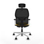 Chaise Alfera Synchrone/Traslack Maille/tissu Jaune Maille Noir Structure polyamide blanc Accoudoirs noirs et blancs Appui-tête 2D Roulettes 65mm nylon